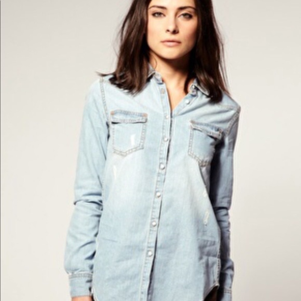 Equipment Femme Denim Button Distressed Down Size M